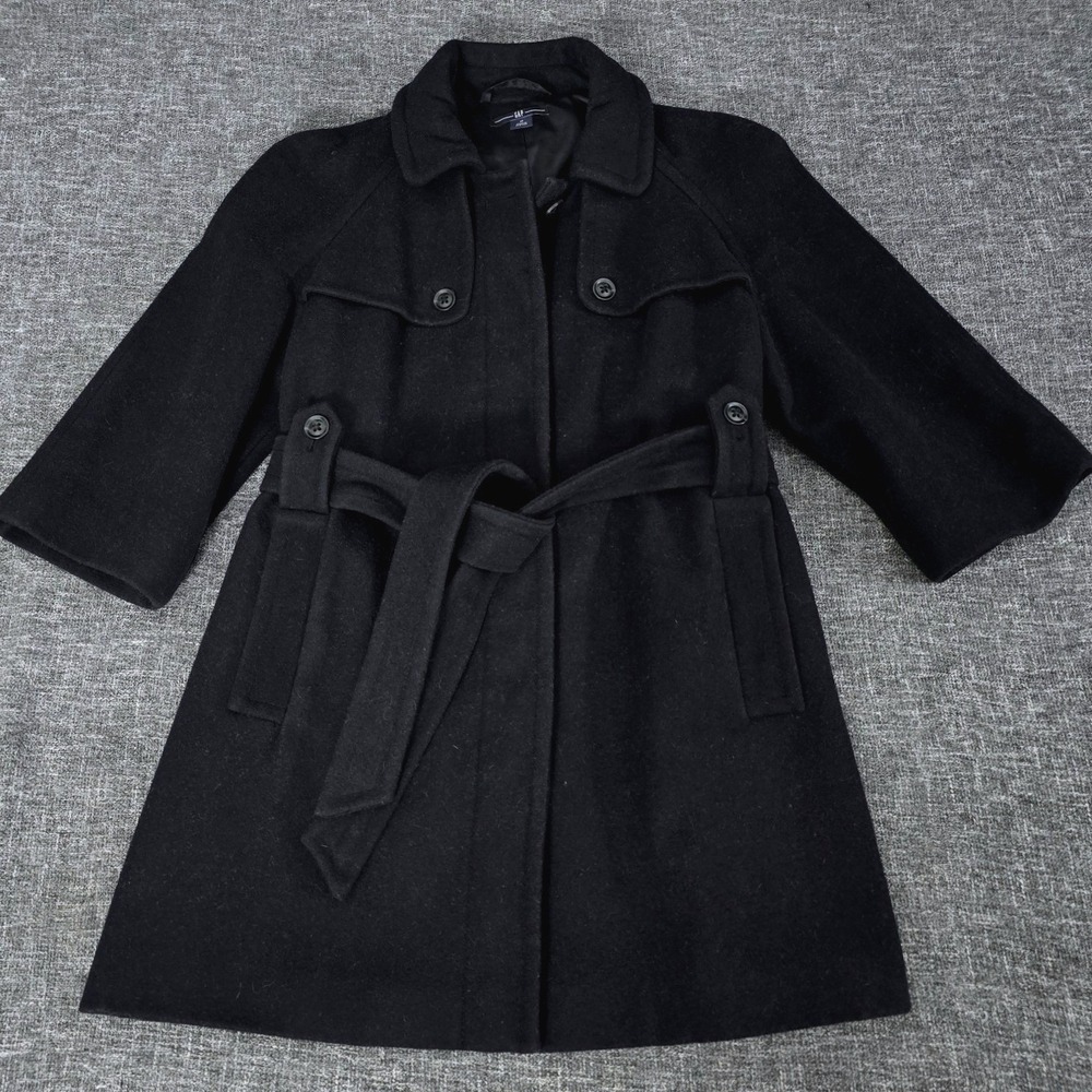GAP Womens Black Wool Blend Belted Trench Coat Jacket Mid Length Size Medium
